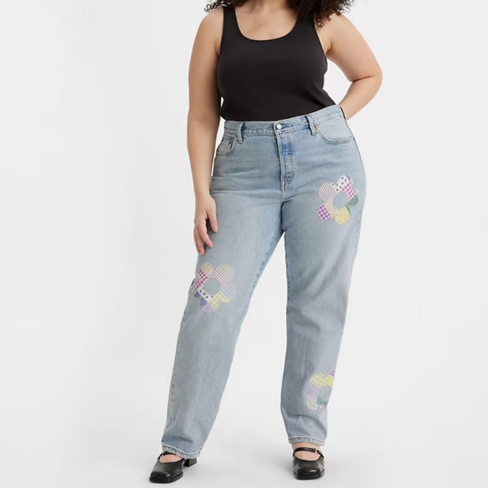 Levi's Light Wash Straight Leg Jeans with Pastel Floral Patches